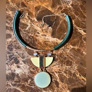 Gold Tone Vegan Leather Large Statement Necklace